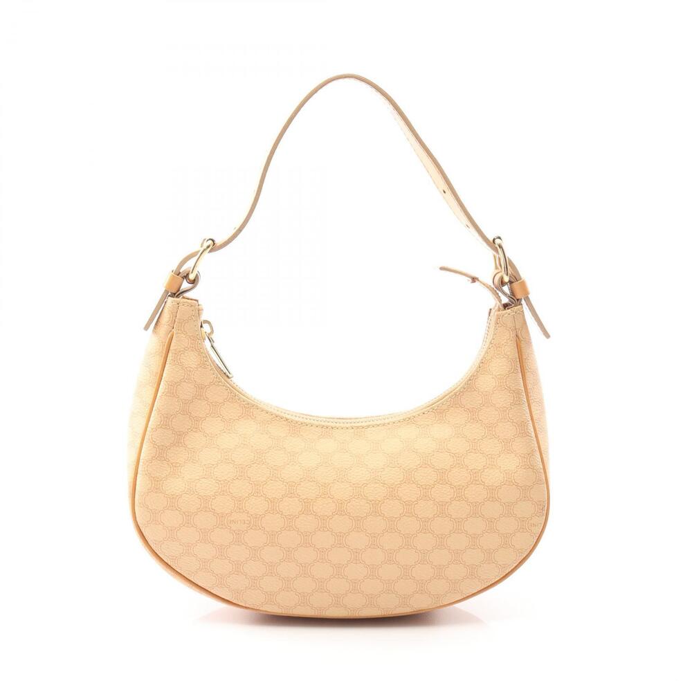 Celine Macadam Handbag Canvas Leather Beige Tan